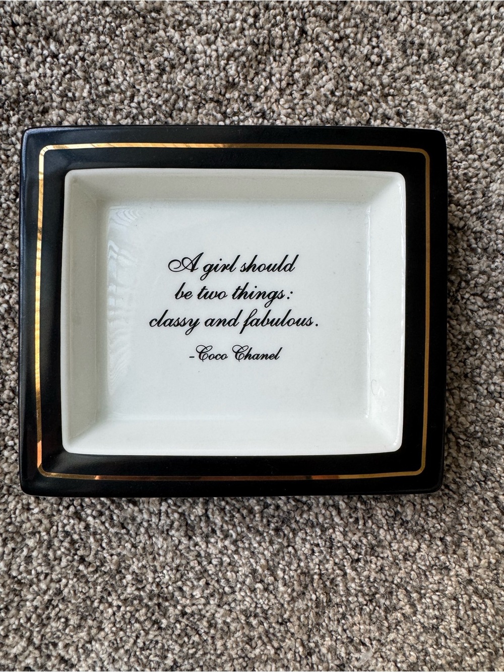 Black White and Gold Vanity Dish with Chanel Quote